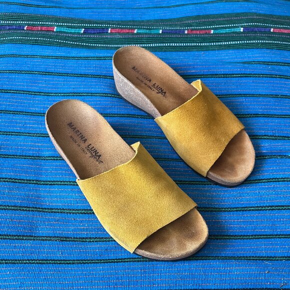 Marina Luna yellow suede slide platform vintage sandals Size 7 - Picture 1 of 5